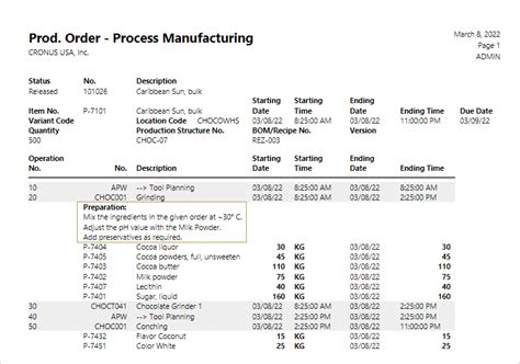 production order called